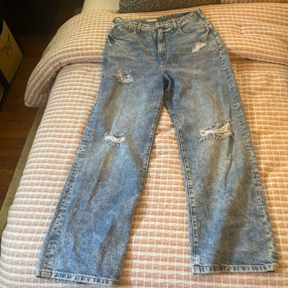 Pilcro Distressed Blue Wide Leg Jeans